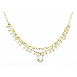Clara Beau Swarovski Clear Crystal & White Pearl 14k Gold Plated Necklace NEW